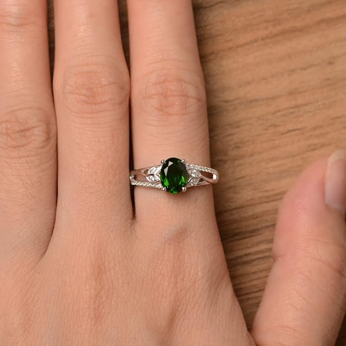 925 Sterling Silver Oval Shaped 8X6 MM Gemstone Ring Leaf Engagement Ring for Women Jewelry