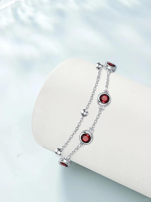 Dorunmo 925 Sterling Silver Birthstone Anklet Bracelets for Women Birthday Mother's Day Jewelry Gifts for Wife Girlfriend Mother Her