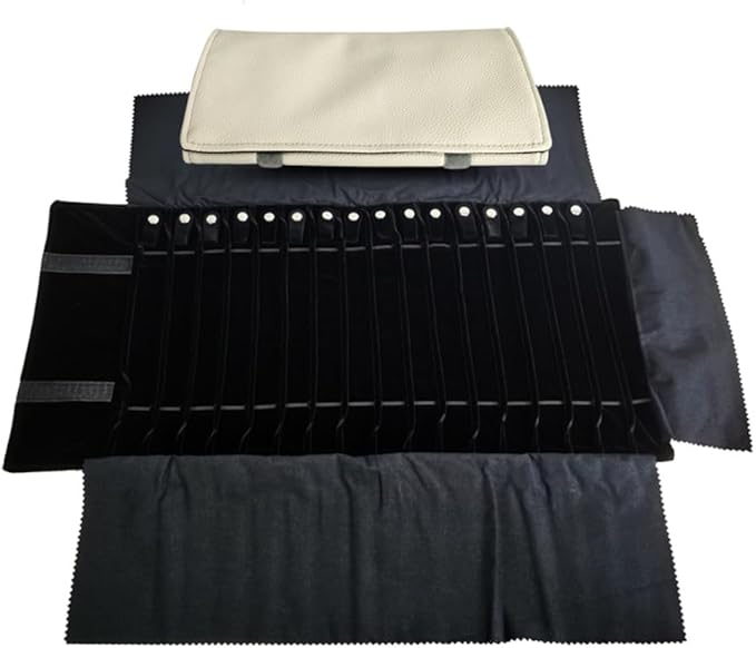 SCIKHEFT Portable Jewelry Roll Untangled Secure Necklace Travel Storage Bag Displays Holder 16 Chain (Gray PU and Black Velvet)