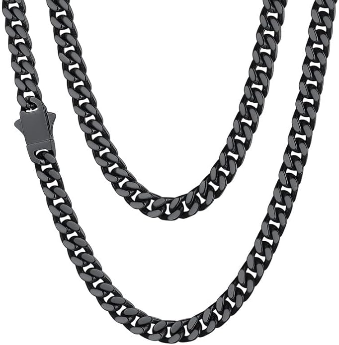 ChainsHouse Stainless Steel Mens Cuban Link Chain, Black/ 18K Gold Plated Miami Cuban Chain Necklace, 5mm/7mm/9mm/12mm/14mm Width, No Tarnish& Durable Hip Hop Mens Jewelry, 18"-30", Send Gift Box