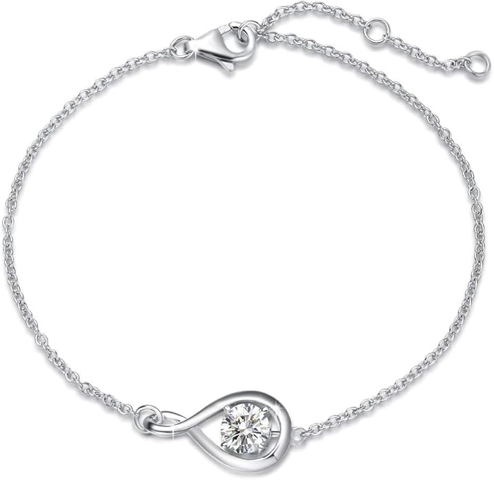 FANCIME Love Bracelet 925 Sterling Silver Infinity Birthstone Bracelets for Women Fine Jewelry Birthday Christmas Gifts for Her Mom Wife, Chain Length 6.7"+1.2" Extend