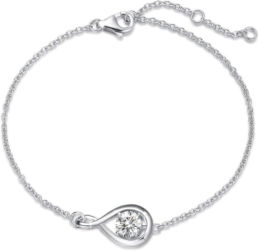 FANCIME Love Bracelet 925 Sterling Silver Infinity Birthstone Bracelets for Women Fine Jewelry Birthday Christmas Gifts for Her Mom Wife, Chain Length 6.7"+1.2" Extend