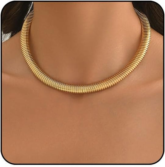 Chunky Gold Choker Necklaces for Women Non Tarnish Silver Statement Necklace for Women Chunky Necklace Open Round Gold Collar Necklace Trendy Jewelry