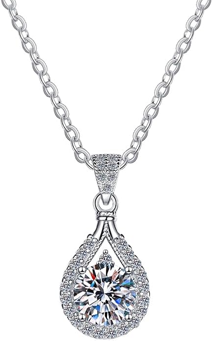 Moissanite Pendant Necklace for Women, 925 Sterling Silver Jewelry Gift Idea for Wife Girlfriend Mom Daughter Best Friend on Valentine‘s Day, Anniversary, Birthday, Christmas, Wedding