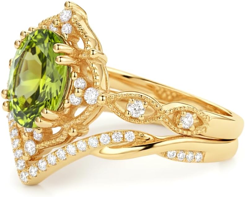 Oval Cut Vintage Gemstone Engagement Rings set for Women S925 Sterling Silver/10K/14K/18K Gold Birthstone Promise Anniversary Bridal Set Ring for her