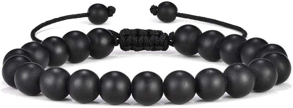 M MOOHAM Natural Stone Bracelets for Men - 8mm Tiger Eye, Matte Agate, Lava Rock - Teen Boys Gifts for Birthday, Anniversary, Christmas