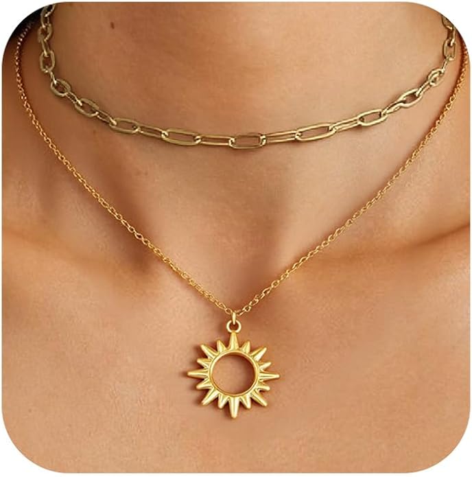 Sunflower Jewellery Layered Gold Dragon Pendant Necklace with Chain Link Choker, Gothic Fantasy Style, Double Chain Design