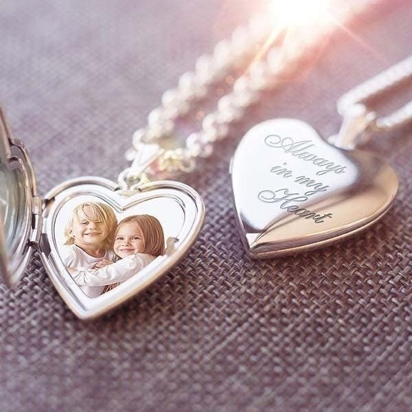 PicturesOnGold.com Personalized Always in My Heart Silver Or Gold Heart Locket Pendant Necklace Jewelry Gifts for Men & Women - 3/4 Inch X 3/4 Inch - Includes 18 inch Cable Chain