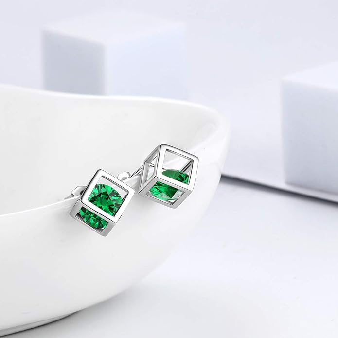 Aurora Tears Birthstone Necklace/Earring 925 Sterling Silver Women Cross/3D Cube/Cresent Moon Birth Stone Jewelry Mens Birthday Gift Anniversary Present