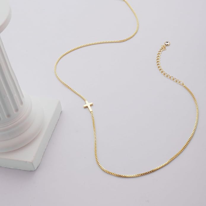 Cross Necklace for Women 14K Gold Silver Plated Dainty Small Cross Pendant Choker Simple Trendy Cute Cross Charm Chain Necklace Easter Basket Stuffers Baptism Religious Faith Jewelry Gift