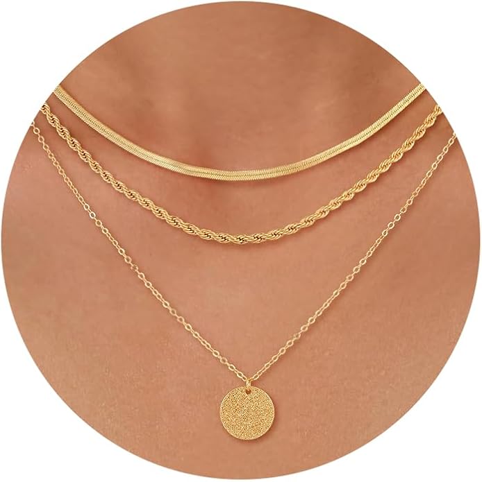 CHESKY 14K Gold Plated Layered Necklaces for Women,Dainty Gold/Silver Plated Chain Necklace CZ Pendant Necklace Adjustable Layering Choker Necklace jewelry Gifts