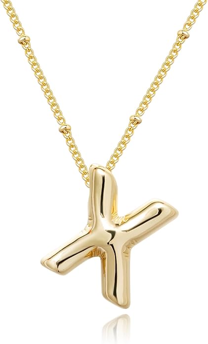 Initial Necklaces for Women, 14k Gold Plated Bubble Letter Necklace Chunky Gold Necklace Dainty Charm Initial Necklaces for Women Trendy Custom Preppy Stocking Stuff Necklace Christmas Gifts
