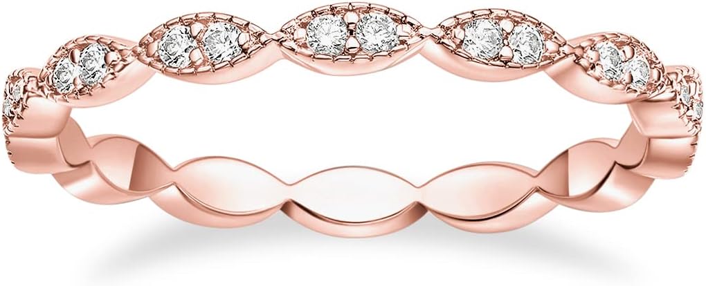 TIGRADE Eternity Ring Oval Milgrain Cubic Zirconia Anniversary Stacking Ring CZ Wedding Band for Women Size 3-13