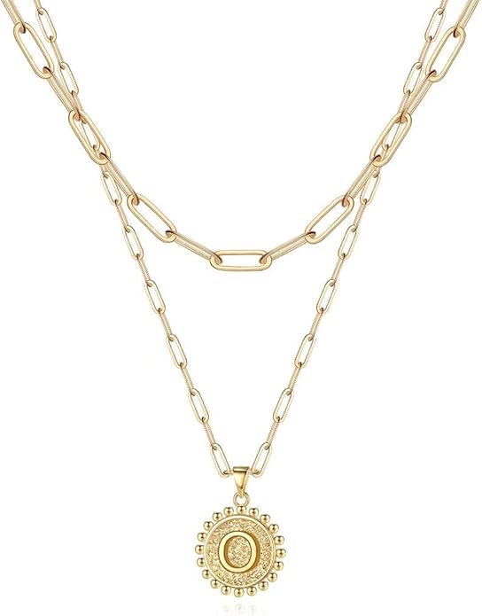 Ursteel Layered Initial Necklaces for Women, 14K-Gold-Plated Dainty Layering Paperclip Chain Necklaces for Women Jewelry