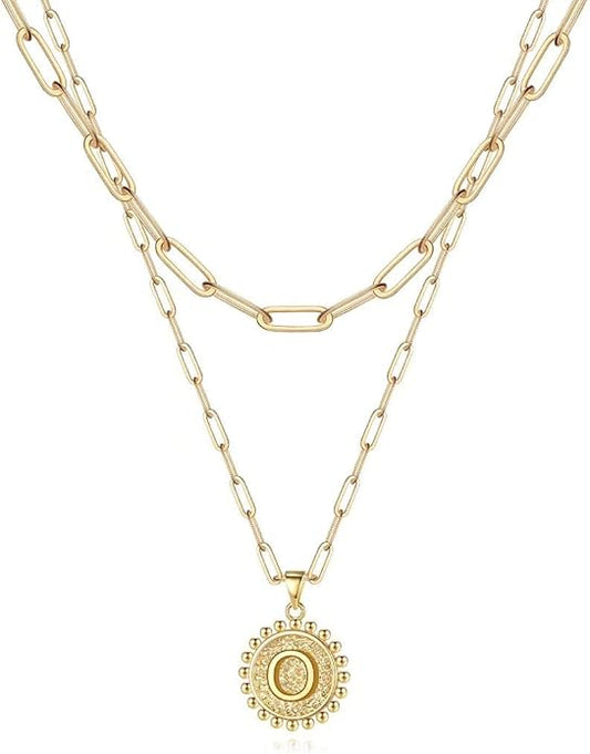Ursteel Layered Initial Necklaces for Women, 14K-Gold-Plated Dainty Layering Paperclip Chain Necklaces for Women Jewelry