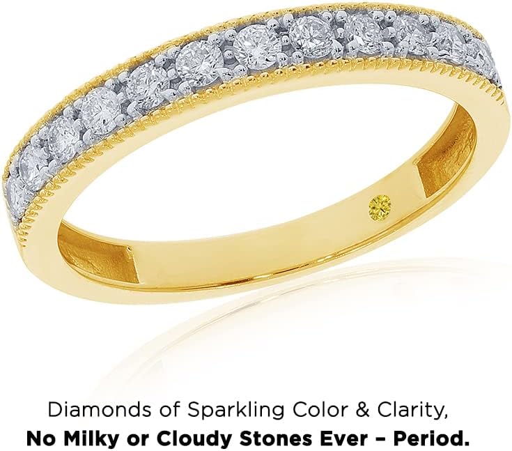 Lab Grown Diamond Wedding Bands for Women | 10K Yellow, White and Rose Gold Certified 1/10 - 1/2 Carat Milgrain Diamond Anniversary Bands, Promise Rings and Stackable Bands