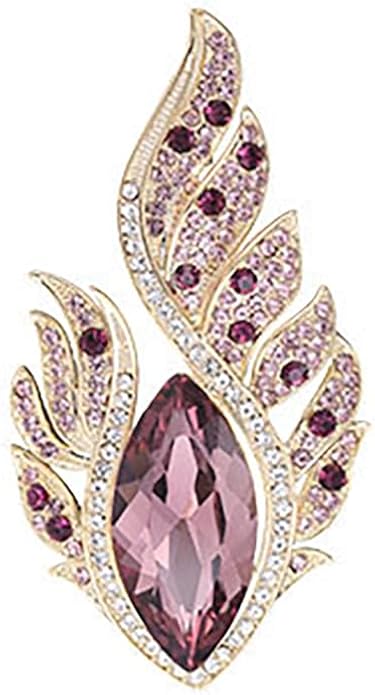 14K Gold Vintage Crystal Feather Brooch, Moissanite Detailing, Chic Statement Pin for Coats and Fashion Ensembles