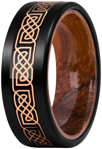 Mens Wedding Band Tungsten Rings: 8mm Black Tungsten Rings for Men Wood Wedding Ring Band for Man - Silver Ring for Men Wedding Bands for Women Wood Promise Rings for Him