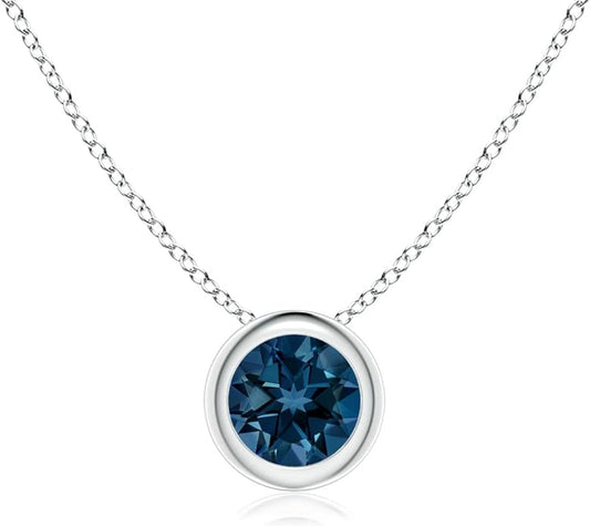 Angara Natural London Blue Topaz Solitaire Pendant for Women | Round Blue Topaz Solitaire Pendant Necklace in 14K Solid Gold/Silver/Platinum | December Birthday, Gemstone Jewellery Gift
