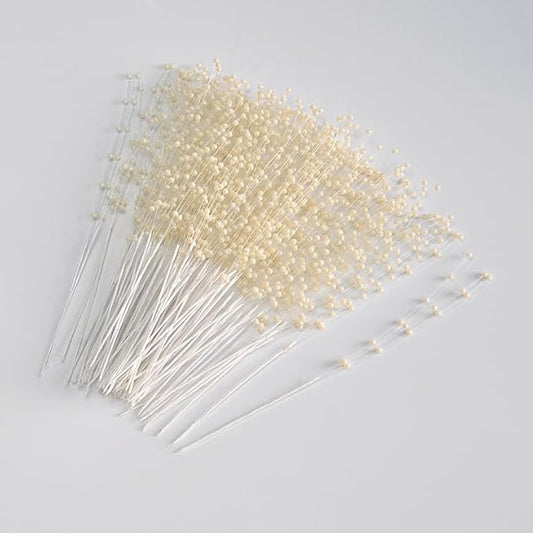 100 Pieces String Pearls Sticks, BetterJonny 3mm Beads String Creative Pearl Flower Stem Bead Sticks Pearl Beaded Stems DIY Floral Bead Strands for Party Decoration (Beige)