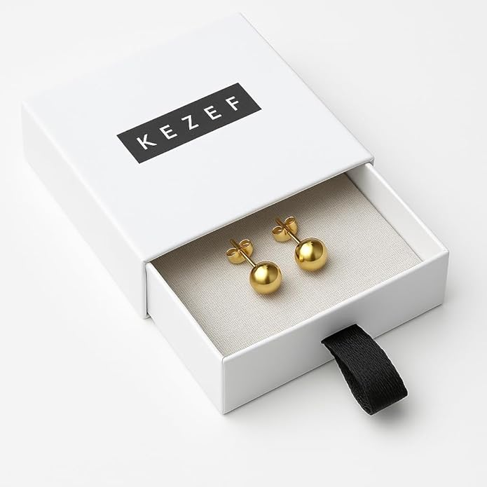 KEZEF Sterling Silver Ball Stud Earrings Hypoallergenic Earrings for Women | Available in Sterling Silver, Rose Gold, or 14K Gold Plated Silver (2mm-10mm)