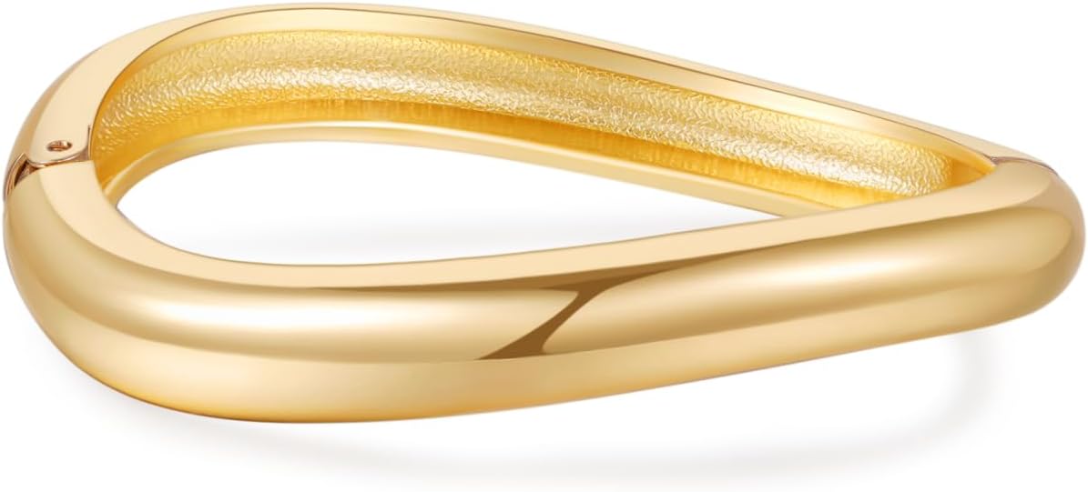 jokcde Chunky Gold/Silver Gold Cuff Bangle Bracelets for Women Trendy Hinged Cuff Open Wide Chunky Gold Bracelet Minimalist Bangle Jewelry Gift