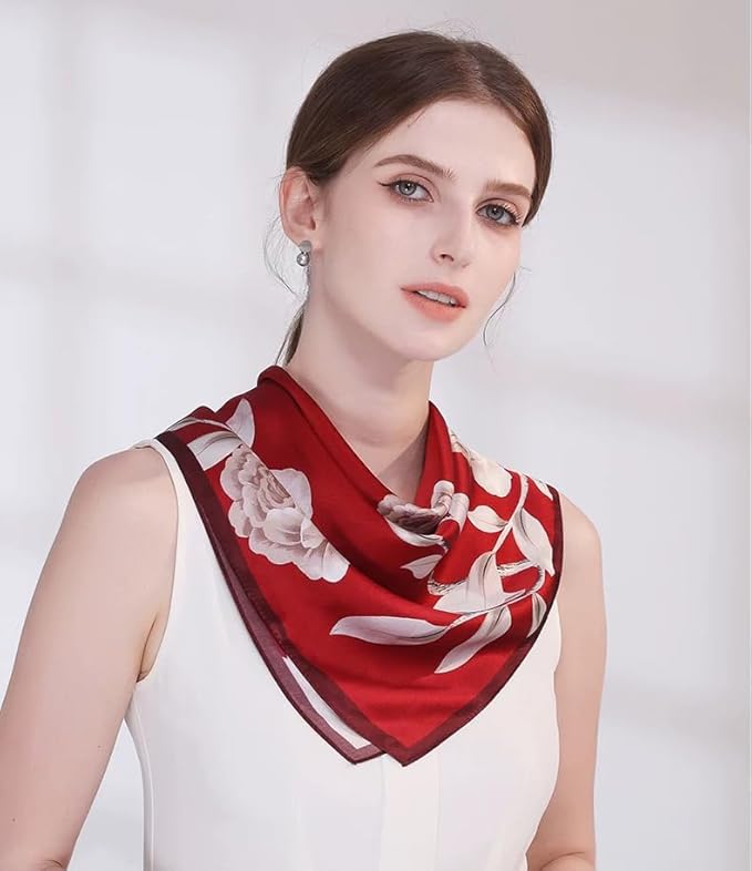 ANDANTINO 100% Mulberry Silk Square Scarf for Hair-25.6" X25.6'' Women Men Natural Silk Neckerchief Digital Printed Headscarf