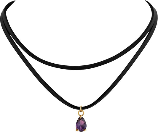 Sacina Layered Black Choker Necklace, Glass Teardrop Chocker, Black Necklace, Gothic Goth Boho Choker, Christmas Jewelry Gift For Women