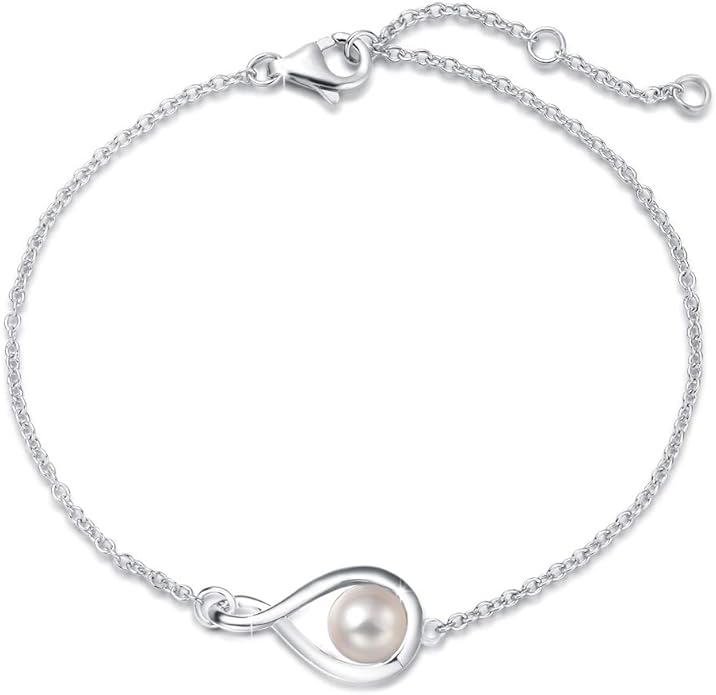 FANCIME Love Bracelet 925 Sterling Silver Infinity Birthstone Bracelets for Women Fine Jewelry Birthday Christmas Gifts for Her Mom Wife, Chain Length 6.7"+1.2" Extend