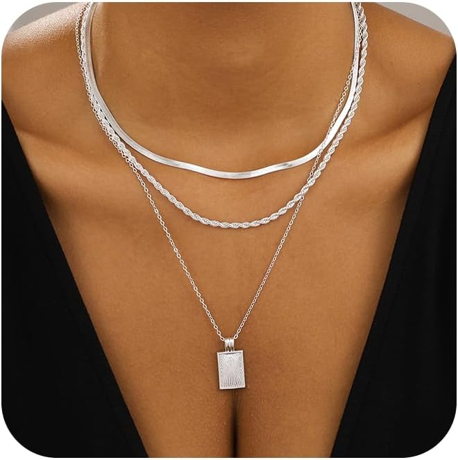 BBV Layered Gold Necklaces for Women Stackable Dainty 14K Gold Plated Silver Chain Necklace Layering Cute Fashion Pendant Choker Necklaces Trendy Jewelry Set Gifts for Women