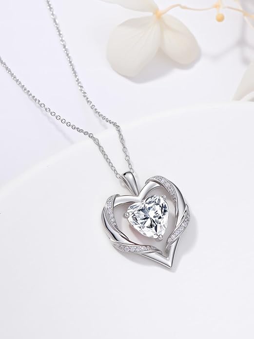 WINNICACA Birthday Gift for Mom Heart Necklace for Women 925 Sterling Silver Birthstone Necklace Jewelry Gift for Women Wife Her Girlfriend Sister