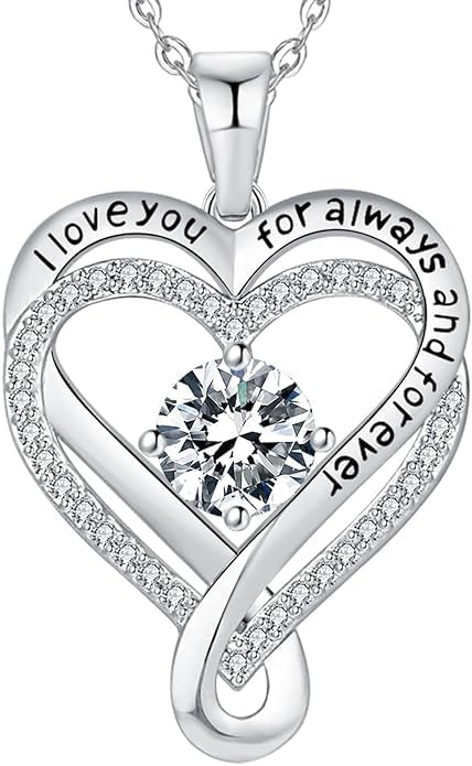 Birthstone Infinity Heart Necklace for Women Wife Girlfriend Mom Daughter Gifts S925 Silver Jewelry For Anniversary Rose Gold Gifts For Birthday Christmas Mothers Valentines Day