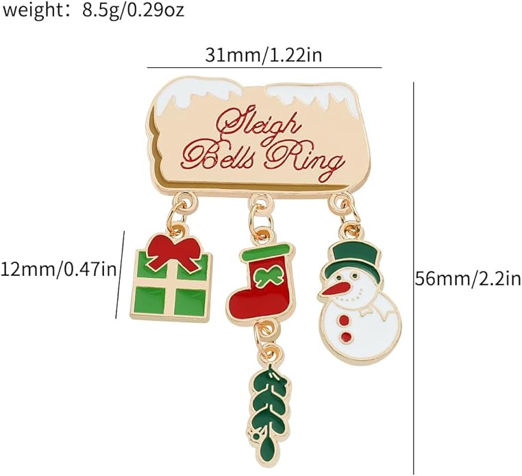 ONLYJUMP Christmas Bell Brooch Pins for Women Girls Lovely Crystal Christmass Tree Snowflake Bell Reindeer Snowman Brooches Colorful Xmas Enamel Pins Holiday Party Gift