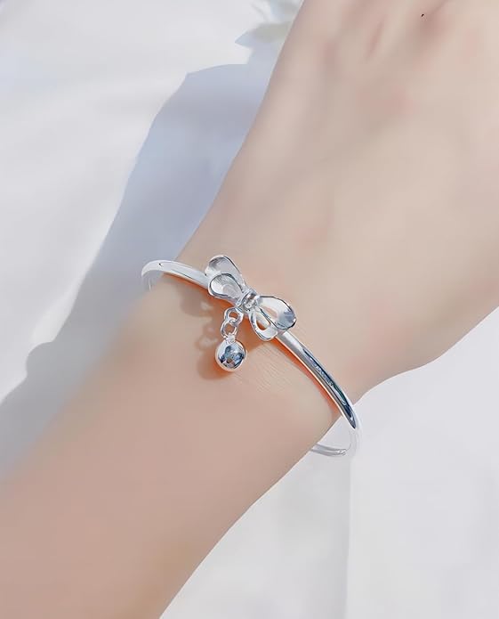 S925 Silver Bangle Bracelet for Women, Elegant Women‘s Sterling Silver Bracelet Bangle Adjustable 6.4-7.8 inches Small Size