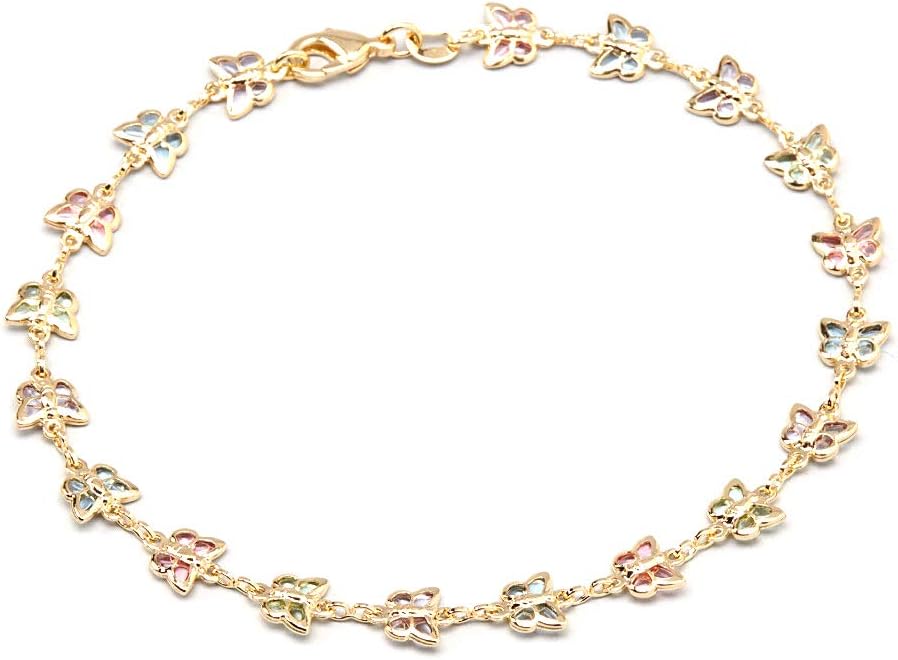 Barzel 18K Gold Plated Gold and Multi Color Crystal Baguette Anklet