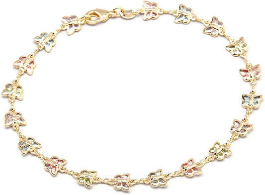 Barzel 18K Gold Plated Gold and Multi Color Crystal Baguette Anklet