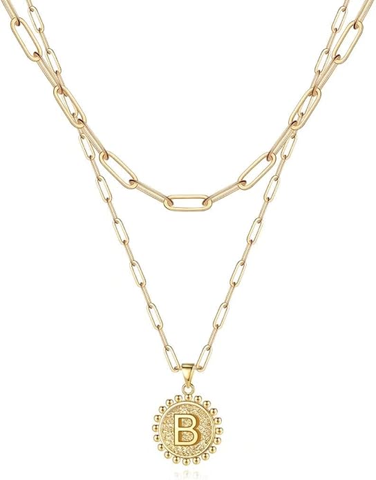 Ursteel Layered Initial Necklaces for Women, 14K-Gold-Plated Dainty Layering Paperclip Chain Necklaces for Women Jewelry