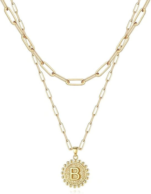 Ursteel Layered Initial Necklaces for Women, 14K-Gold-Plated Dainty Layering Paperclip Chain Necklaces for Women Jewelry