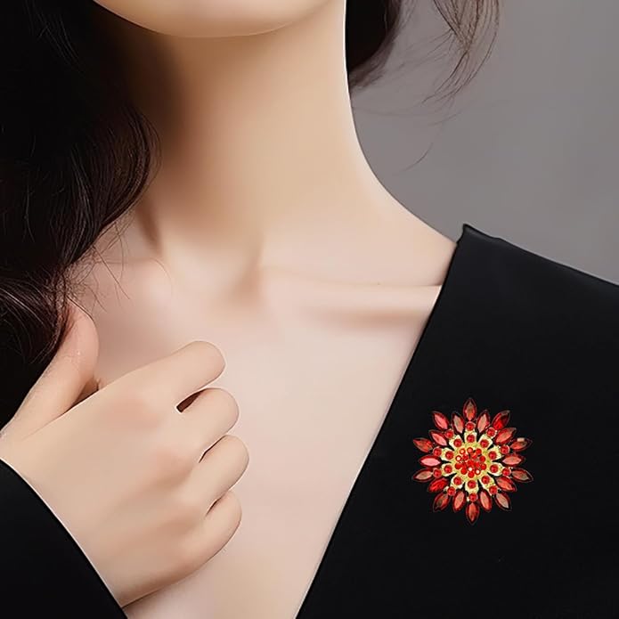 Large Crystal Flower Brooch Pin for Women Red purple pink green Rhinestone Flower Lapel Pin Wedding Party Birthday Dance Banquet Dress Suit Ceremony Clothes Hat Bag Accessories Jewelry
