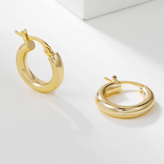 4mm Thick Gold Chunky Earrings Steling Silver Post Hoops Earrings For Women Hollow Tube Hoops Earrings Thick Gold Hoop Earrings Hypoallergenic Lightweight Gold Hoop Large Earrings 20/30/40/50/60MM