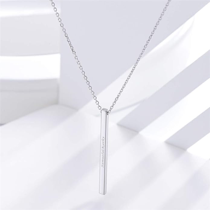 ChicSilver Customizable Vertical Bar Pendant Necklace 925 Sterling Silver Y Necklace Simple Fashion Jewelry Gifts for Women