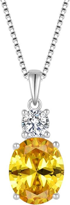 Birthstone Necklace for Women 925 Sterling Silver Oval Cut Cubic Zirconia Pendant Jewelry Gifts for Her