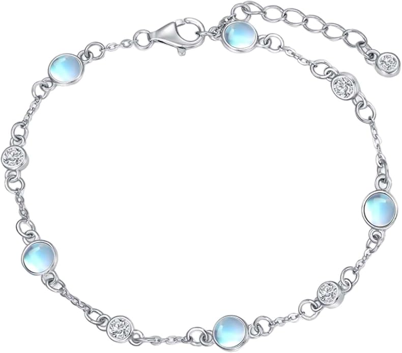 Anklet Bracelet for Women 925 Sterling Silver Natural Stone Chain Ankle Bracelet Beach Summer Fine Jewelry Birthday Christmas Gifts for Women Her Mom