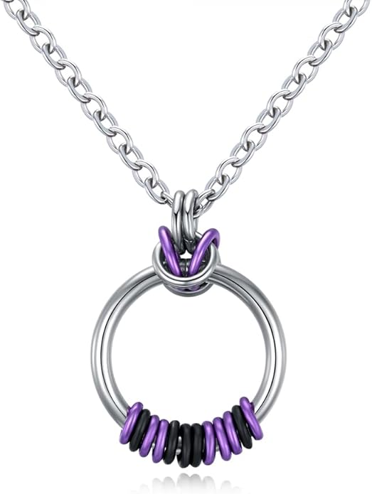 callie Personalized Morse Code Necklace - Custom Message Text on Anodized Circle Collars, Stainless Steel Morris Code Necklace, Birthday Anniversary Jewelry Gifts for Women