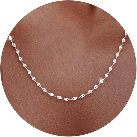 925 Sterling Silver Chain Necklace Link Chain Necklace for Women Simple Dainty 16K Gold Plated Necklace for Women Minimalist Waterproof Silver Necklace Trendy Jewelry Gifts
