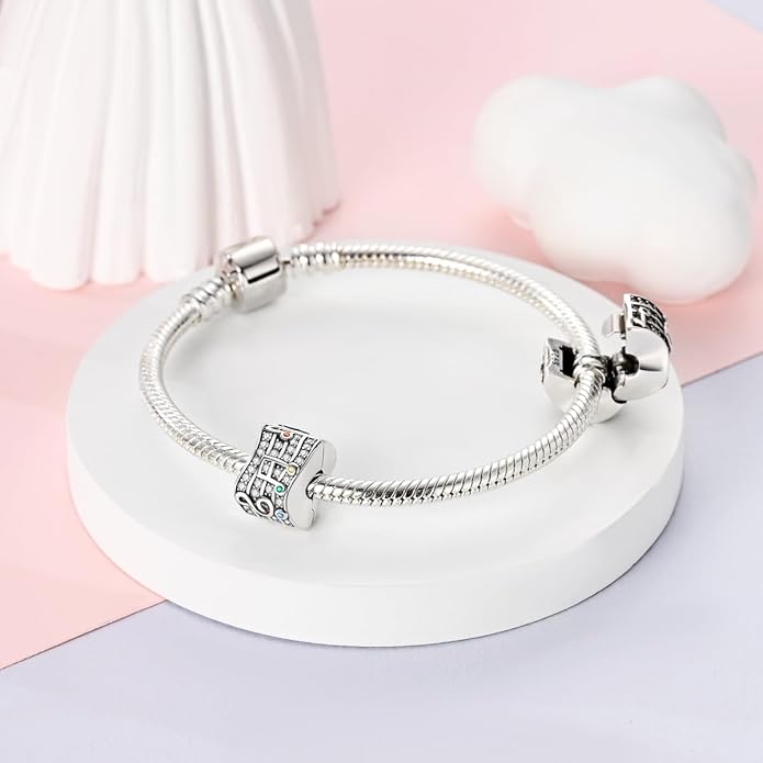 Parmuz Clip Spacer Charm for Bracelet 925 Sterling Silver Pave Cubic Zirconia Lock Stopper Bead Star Moon Evil Eye Jewelry Charm for Woman