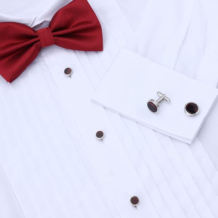 Mens Cufflinks and Studs Set for Tuxedo Shirt Mother of Pearl with a Gift Box (Tiger Eye Stone)