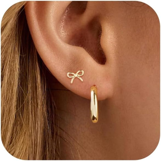 Gold Hoop Earrings Set for Women Trendy, 14K Gold Plated Chunky Hypoallergenic Small Diamond Cartilage Hoops Cute Cubic Zirconia Dangle Stud Earrings Jewelry Gifts