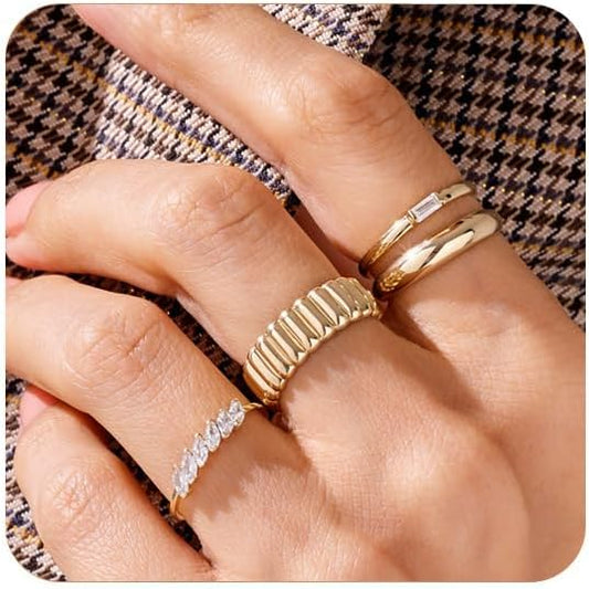 Honsny Stackable Gold Rings for Women Set Dainty 18K Gold Plated Cubic Zirconia Thumb Rings Thin Eternity Engagement Rings