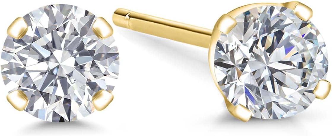 Gem Stone King 0.20 to 6 Cttw 14K Gold Lab Grown Diamond Stud Earrings | Gold Earrings For Women Men | E-F Color | VS1-VS2 Clarity